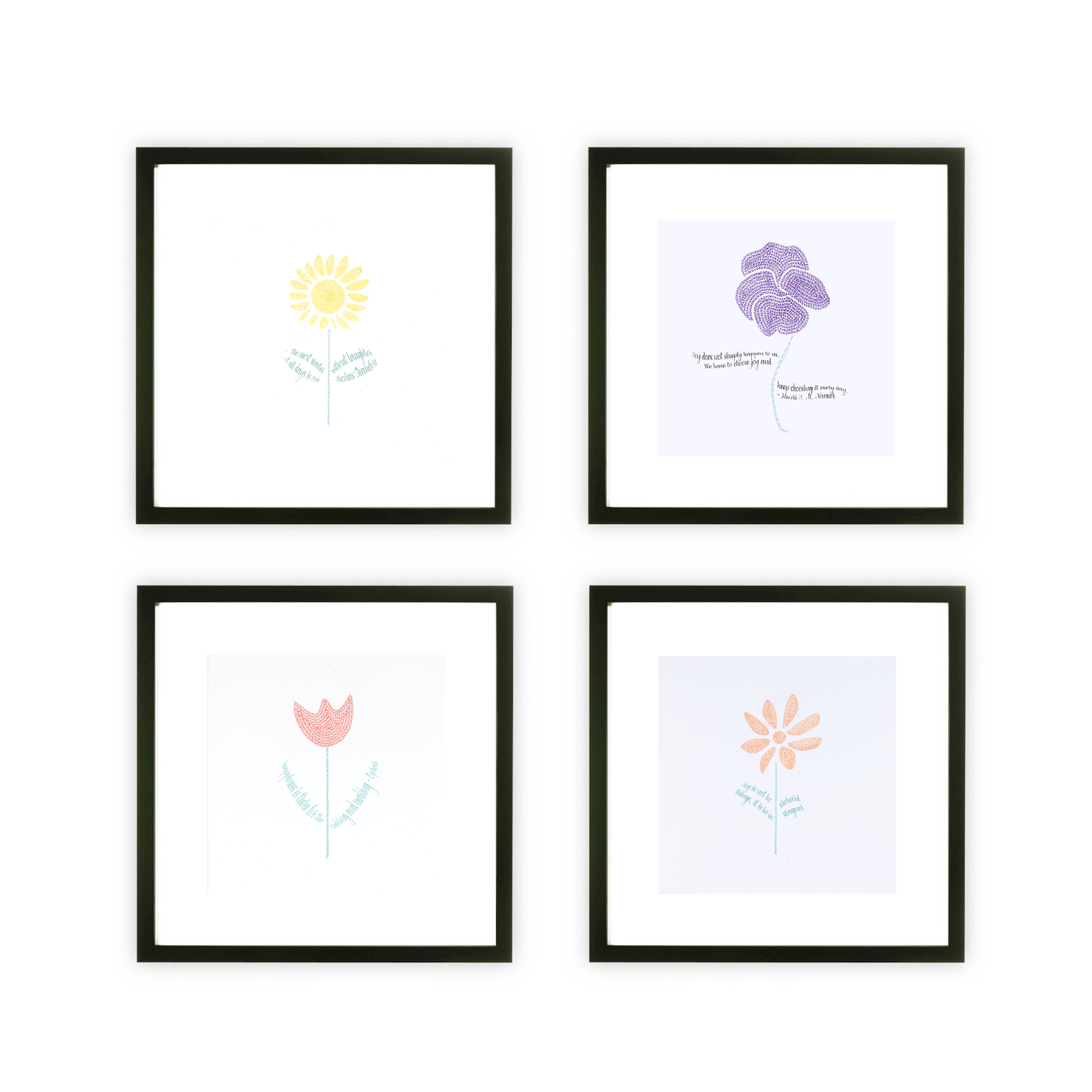 Framed Four 5in x 5in Flower Art Prints